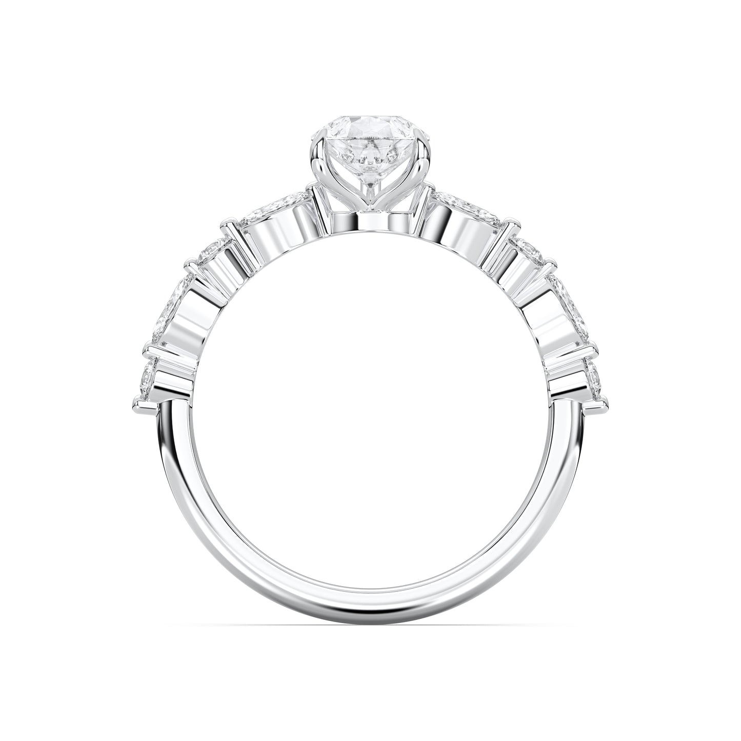 Side stone pear ring