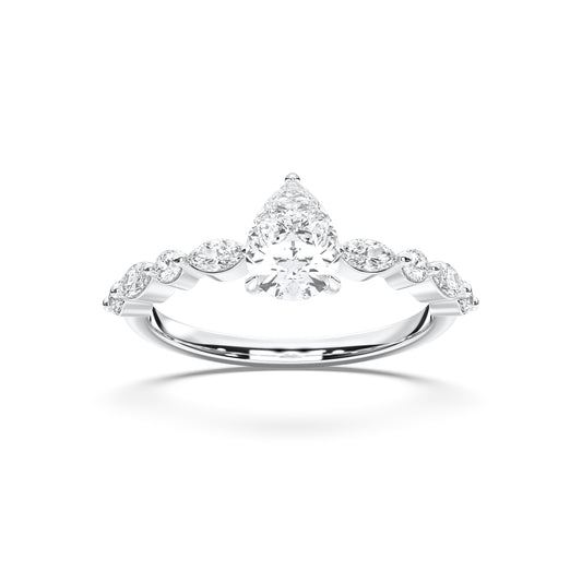 Side stone pear ring